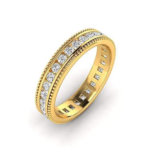 Milgrain, anello Eternity da donna, 4,60 mm di larghezza, con diamante rotondo da 1,03 carati, taglio brillante (oro 9 K, 14 K e 18 carati) e Oro giallo, 47 (15.0), cod. CJLR-2147-NDR-14YG-1.03Ct-H