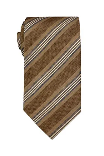 Remo Sartori - Cravatta Lunga Extra Lunga XL Seta Regimental Effetto Lino, Lunghezza da 155 cm a 175 cm, Made In Italy Uomo (Beige, Lunghezza 175 cm)