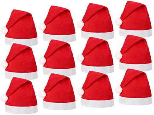 Set di 12 Cappelli da Babbo Natale con Pon Pon (wm-32) Rosso Bianco di Feltro per Adulti Uomo Donna di Alsino