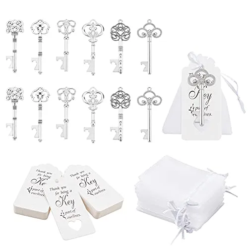 NBEADS 180 pz Set di Apribottiglie in Lega, 60 Pezzo 6 apribottiglie in Lega di Diverse Dimensioni con Display in Carta e Sacchetti di Organza per Decorazioni Rustiche per Feste