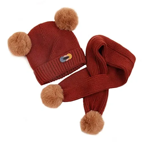 Reixuier Set di Sciarpa e Cappello da Bambino Caldo Lavorato a Maglia, Set di Sciarpe in Cotone Lavorato a Maglia, per 6-24 Mesi (Rosso)