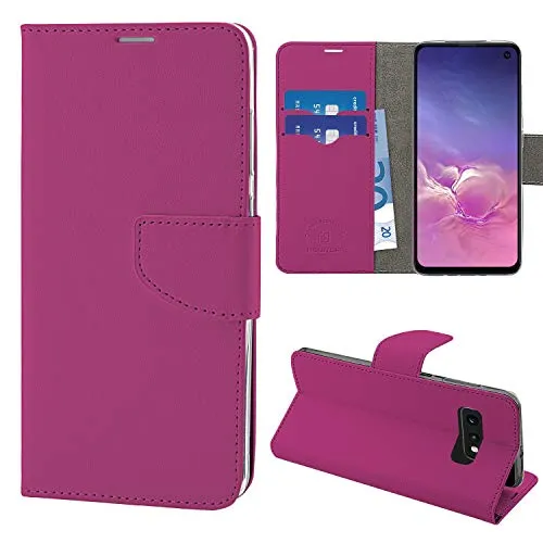NewTop Cover Compatibile per Samsung Galaxy S10/Plus/S10E, HQ Lateral Custodia Libro Flip Magnetica Portafoglio Simil Pelle Stand (per S10E, Fucsia)
