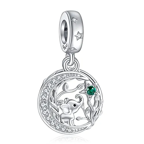 NINGAN 925 Ciondolo a forma di elefante in argento sterling Ciondolo con zirconi verdi brillanti per bracciale da donna