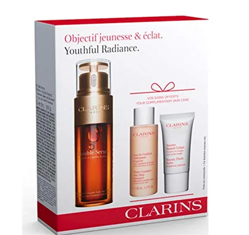 CLARINS DOUBLE SERUM 50 ML + AGUA CONFORT NETTOYANTE EXPRESS 50ML + BEAUTY FLASH BALM 15ML SET