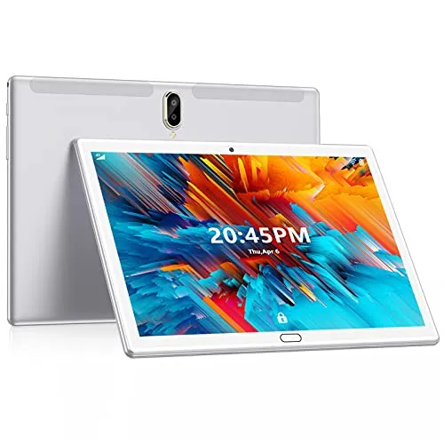 Tablet 10 Pollici Android 10.0, FEONAL Tablets Con Vero 4G LTE + WIFI, 1080 FHD IPS, 4GB RAM 64GB ROM + TF 128GB, Octa-Core, Fotocamera 13MP, 6000mAh | Dual SIM | GPS | Bluetooth | OTG-Argento