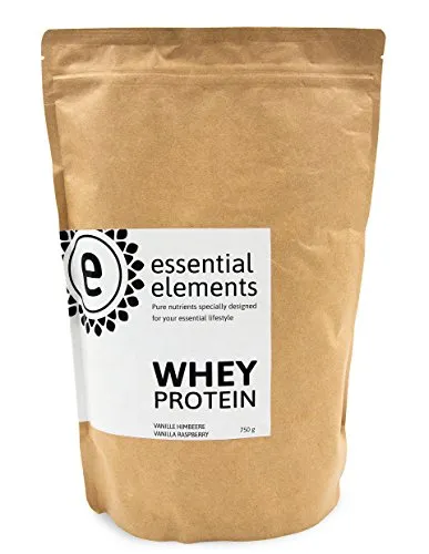 Proteine whey - 750 g - Vaniglia con punte di lampone - ad alto contenuto proteico, a basso contenuto di carboidrati - Polvere di proteine del siero di latte di mucche allevate all'aperto