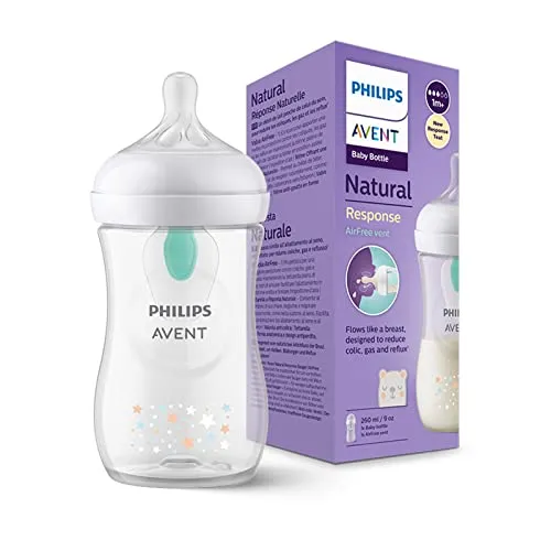 Philips Avent Biberon Natural Response - Biberon da 260 ml con valvola Airfree, senza BPA per neonati da 1 mese in su, con motivo di orso (modello SCY673/82)