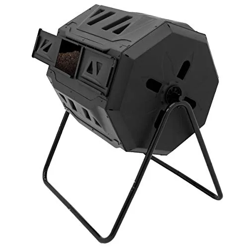 ECD Germany Compostiera Girevole Rifiuti Giardino Cucina Tamburo Doppia Camera 160 Litri Nero Rotante Composter Due Scomparti Esterno Ottagonale Contenitore Ecologico Telaio Robusto