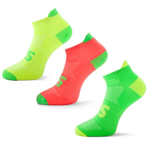 SLS3 - Sottili calzini corti da corsa, anti vescica, con colori ultra leggeri al neon, calzini atletici, da ciclismo, unisex - multicolore - Medium