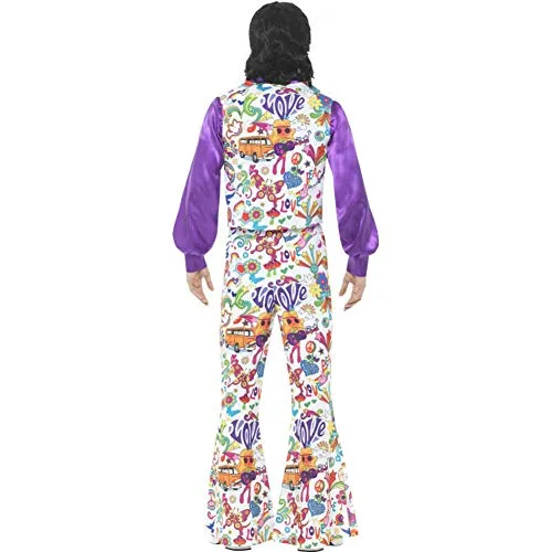 SMIFFYS Abito Hippie Groovy anni '60, multicolore, con gilet, camicia e pantaloni a zamp