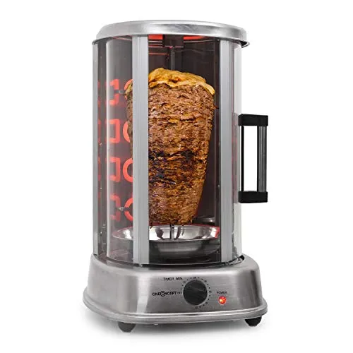 oneConcept Kebap Master Pro - Spiedo Elettrico, Griglia per Döner, Macchina Kebab, Griglia Pollo e Gyros, Spiedo Girevole, max. Potenza: 1500 watt, Distribuzione di calore a 360 °, Argento