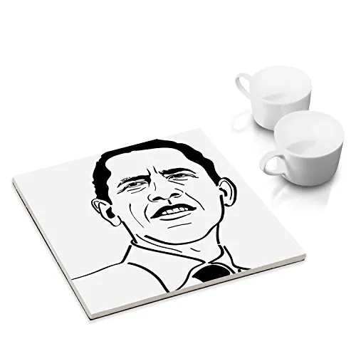 COGNOSCO Sottobicchieri in ceramica con feltro per la tavola e la cucina - 15 x 15 cm - politici: Barack Obama