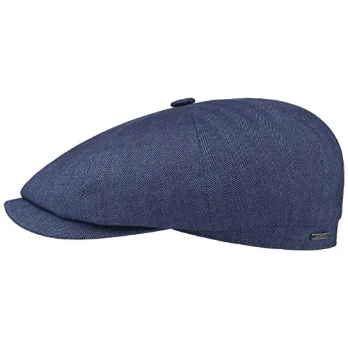 Stetson Coppola Hatteras Fine Herringbone Uomo - Made in The EU Cotton cap Berretto Piatto Lino con Visiera, Fodera, Fodera Primavera/Estate - 59 cm Denim