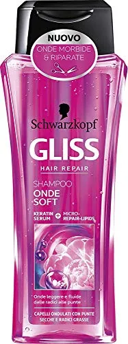 Schwarzkopf, Gliss Shampoo Onde Soft, per capelli ondulati con punte secche e radici grasse, 250 ml