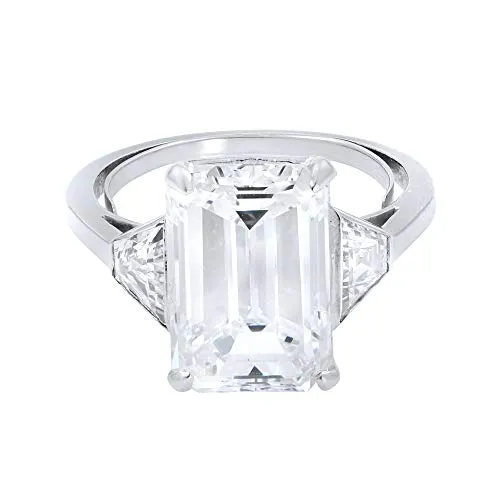 Rachel Koen, Anello di fidanzamento con tre pietre di diamante con taglio smeraldo, da 5,05 ct, GIA