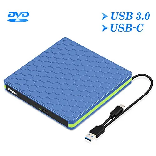 Lettore DVD Esterno,Masterizzatore CD DVD Esterno USB 3.0 Tipo-C CD/DVD +/-RW Per MacBook, laptop, desktop,Compatible Con Windows 7/8/10/98/2000/XP/Vista/Linux/SE/Mac OS Sistema (Blu)