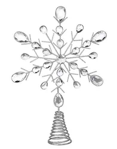 Puntale per albero di Natale glitter argento con cristalli (32 cm)