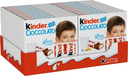 Kinder Cioccolato, Barrette di Cioccolato al Latte, 20 Confezioni da 50 gr, 80 Barrette