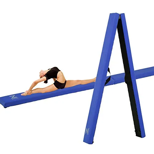 Z ZELUS Trave da Ginnastica Pieghevole da 8 Piedi, Parallele Ginnastica Artistica con Maniglie per Il Trasporto Base Antiscivolo per Bambini, Principianti e Ginnaste Professionali (Blu)