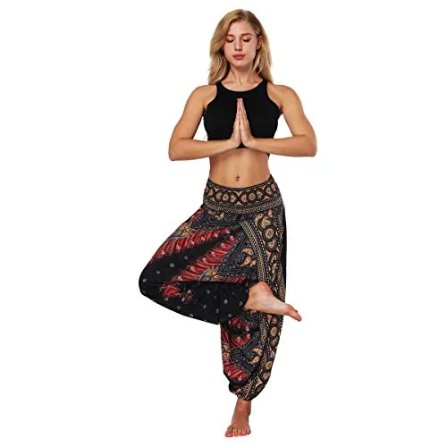 LATH.PIN Pantaloni Harem Donna Boho Pantalone alla Turca Larghi Etnici Stampa Taglie Forti per Pilates Yoga Danza Spiaggia (Stile 1)