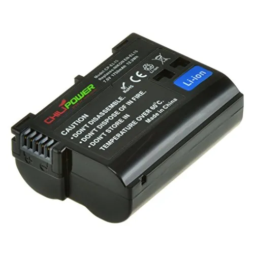 ChiliPower EN-EL15 - Batteria originale per Nikon 1 V1, DSLR D600, D610, D800, D800E, D7000, D7100, D7200