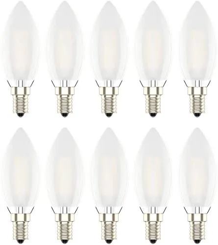 Dimmerabile Edison Lampadina Filamento LED Candela Fiamma Casquillo E14 - Potenza 4W , Luce Bianco Caldo 2700K,300LM ,Angolazione fascio luce 360°, 10 pezzi