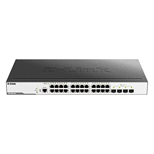 D-Link DGS-3000-28X - Switch Gigabit gestibile Layer 2, 24 porte Gigabit e 4 porte uplink 10G SFP+, rilevamento dei loop e stacking virtuale, prevenzione della perdita di dati, altezza 1U