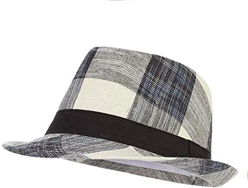 Giyiohok Cappello da sole Fedora Jazz a tesa stretta Trilby Panama Cappello da spiaggia nero e grigio. 6 7/8 / 7 1/8