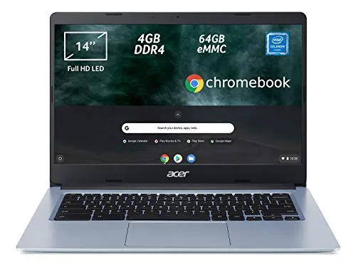 Acer Chromebook 314 CB314-1H-C2W1 Notebook, PC Portatile, Processore Intel Celeron N4000, Ram 4GB DDR4, eMMC 64 GB, Display 14" Full HD LED LCD, Scheda Grafica Intel, Chrome OS, Argento (Silver) [CB]