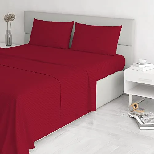 Italian Bed Linen CL-ST-bordeaux-2P Completo Letto con Lenzuolo Sopra, Sotto e Federe in Tinta Unita Rigato, Raso di Poliestere, Bordeaux, Matrimoniale, 300x250x1 cm