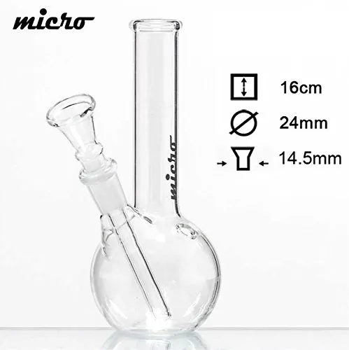 Micro, bong in vetro, alto 16 cm, diametro di 24 mm, bocchino di 14,5 mm