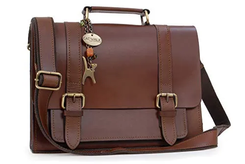 Catwalk Collection Handbags - Vera Pelle - Borsa a Tracolla da Lavoro/Satchel/Borse a Mano/Messenger/Borsa Business - Tracolla Regolabile e Rimovibile - Canterbury - MARRONE