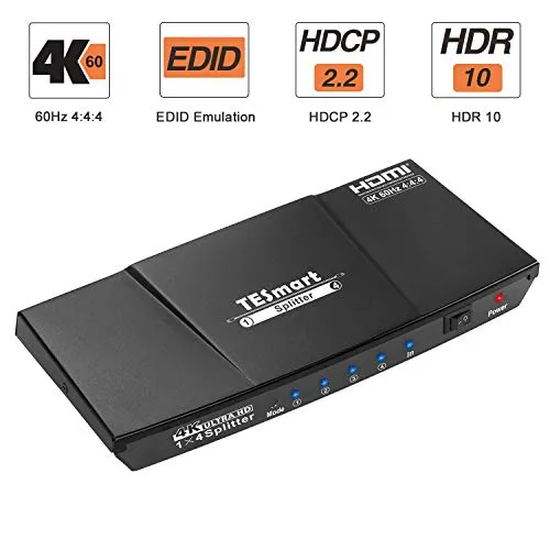 TESmart Splitter HDMI 4K 1x4 Splitter HDMI 1 in 4 Out Supporta HDCP, 4K 60Hz, 3D, UHD, 1080P, Splitter HDMI 1 su 4 per Xbox, PS4, PS3, Roku, lettore Blu-Ray, Firestick, HDTV - nero