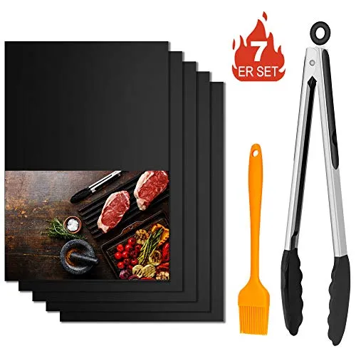 Winzwon Tappetini Barbecue, BBQ Griglia Tappetini, Stuoie Barbecue Antiaderente Riutilizzabili, Tappeto Resistente al Calore per Griglia a Carbone Gas Weber Elettrico per Carne Pesce Verdure