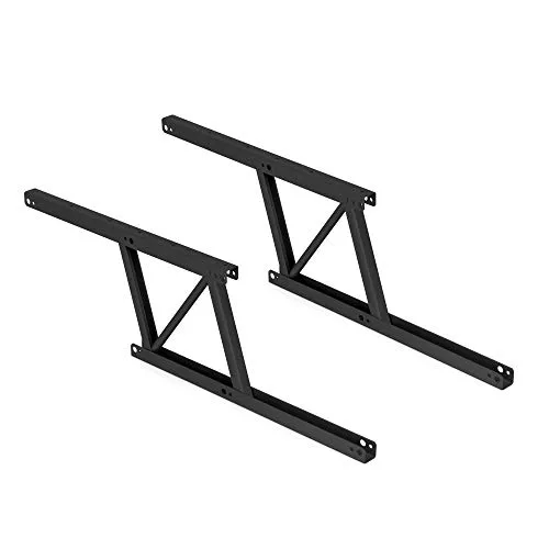 Emuca - Set di 2 meccanismi di sollevamento per tavolini, cerniera di sollevamento del tavolino, permette di alzare il tavolo di 135mm, Verniciato nero, Acciaio