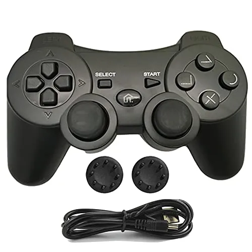 PS3 Controller, Wireless Bluetooth Gamepad Double Vibration Six-Axis Remote Joystick for Playstation 3 with Charging Cord (Black)