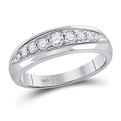 14kt oro bianco rotondo diamante singolo fila anello 1/2 Cttw per uomo e Oro bianco, 19,5, cod. D2D-125219-9