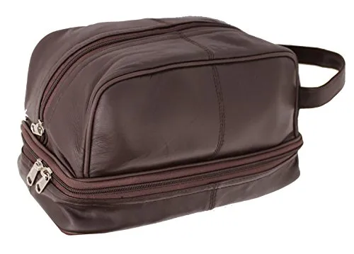 Ras 3530 - Beauty case in vera pelle, per palestra o viaggio, da uomo, colore: nero/marrone, Marrone (Brown), Large