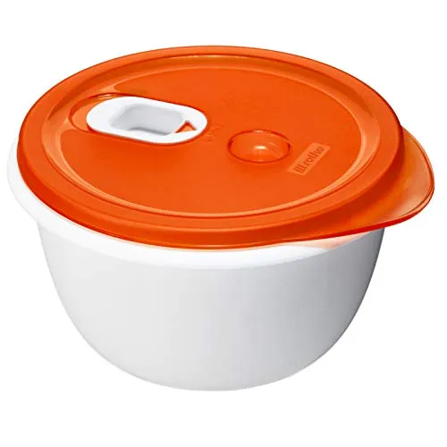 Rotho Micro Clever Vaschetta per Microonde con Coperchio e Valvola, Plastica (PP) senza BPA, Rosso/Bianco, 1.6 L, 19.0 x 19.0 x 10.5 cm