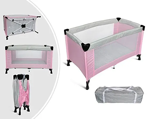 Leogreen - Giochi Da Giardino Per Bambini, Box Per La Sicurezza Dei Bambini, Standard CE, 125 x 65 x 76 cm, Grigio/Rosa, Dimensioni letto disteso: 125 x 76 x 65 cm, Peso: 8,84 kg