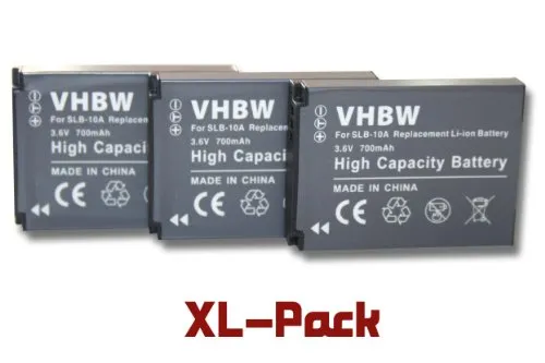 3 x Batterie VHBW 700mAh per Fotocamera Samsung Digimax ES50, ES55, ES60, HZ10W, HZ15W, IT100, L100, L110, L200, L210, L310w come SLB-10A