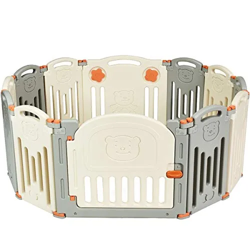 COSTWAY Box Recinto per Bambini Recinto di Gioco, Parco Giochi per Bambini con Protezioni, Ideale per Domestico o Asilo, 12 Pezzi di Recinto (BB5306)