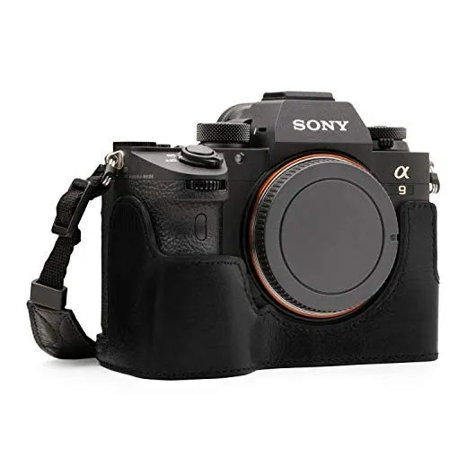 MegaGear 1243 Sony Alpha A7R III, A9, A7 III Ever Ready Custodia metà copertura in Vera pelle per Fotocamera con Tracolla- Nero