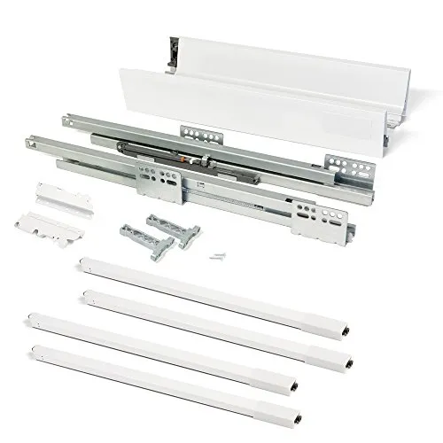 Emuca 3018812 Kit per Cassetto in Acciaio con Chiusura Ammortizzata, Bianco, H204 X 450mm