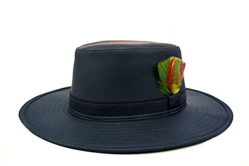 Fenside Country Clothing - Cappello da bushman australiano, in cotone cerato con dettaglio piuma, a tesa larga, impermeabile Marina Militare 7.25