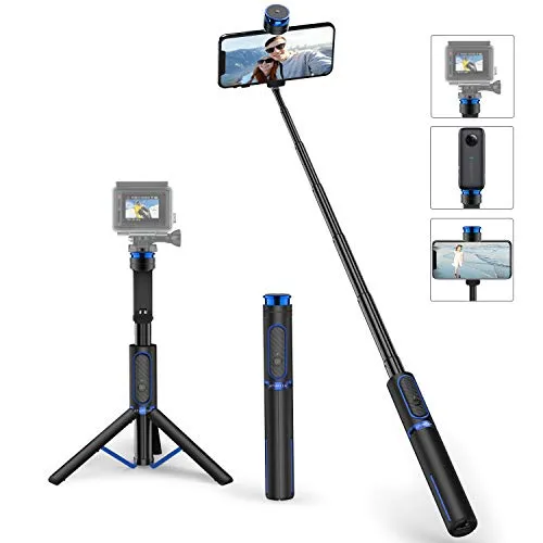 ATUMTEK Bastone Selfie Bluetooth Treppiedi con Innesto a Vite, Selfie Stick 3 in 1 in Alluminio con Telecomando Wireless per iPhone 11/X/XS/8/7 Plus, Samsung, GoPro, Osmo Action, LED Luce e Altri
