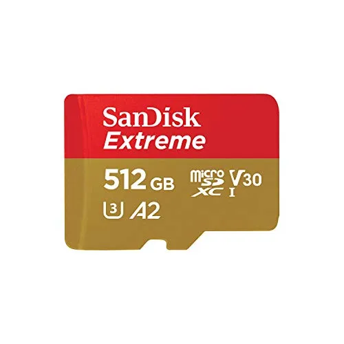SanDisk Extreme 512GB microSDXC Memory Card + SD Adapter with A2 App Performance + Rescue Pro Deluxe, up to 160MB/s, Class 10, UHS-I, U3, V30