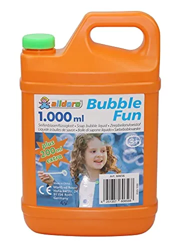 alldoro Bubble Fun 60656 - Liquido per bolle di sapone in tanica da 1200 ml, acqua saponata come 1,2 litri XL, tanica di ricarica per bolle colorate e grandi