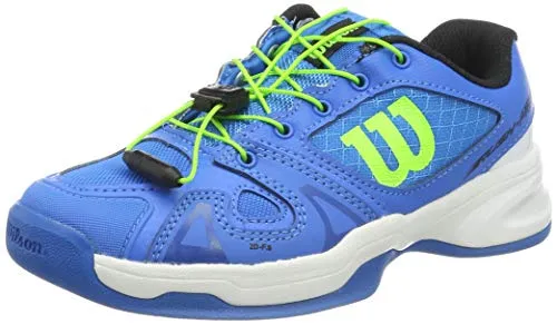 Wilson RUSH PRO JR QL CARPET Scarpe da Tennis Unisex - Bambini, Blu (Brilliant Blue/White/Green Gecko), 35 2/3 EU (3 UK)