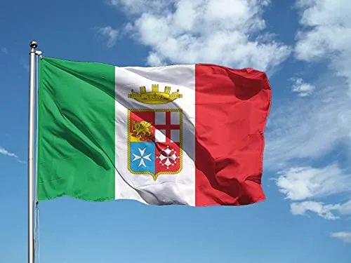 Bandiera MARINA MILITARE 35x60 cm in poliestere NAUTICO 115 gr/mq con doppia piega perimetrale, corda e guaina. Trattamento FLAME RETARDANT B1 adatto sia IN/OUT DOOR - MADE IN ITALY
